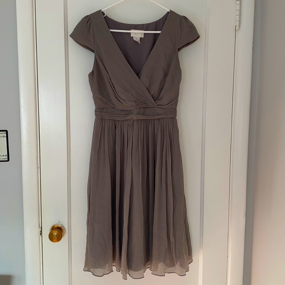 J Crew Mirabelle gray silk chiffon dress, size 4
